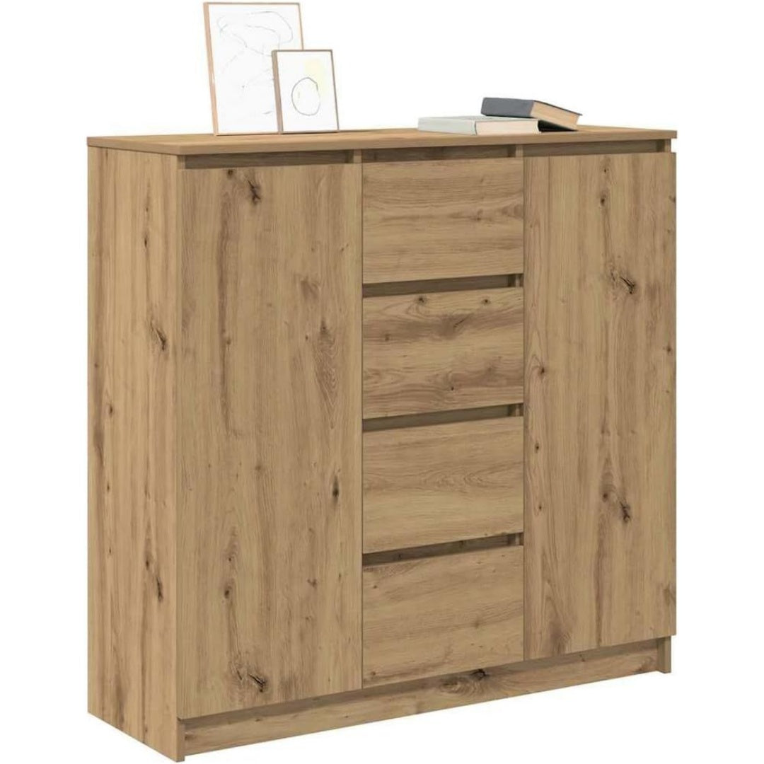 Une touche de caractere, armoire avec portes, avec elements vitres dans un ton marron et bois naturel