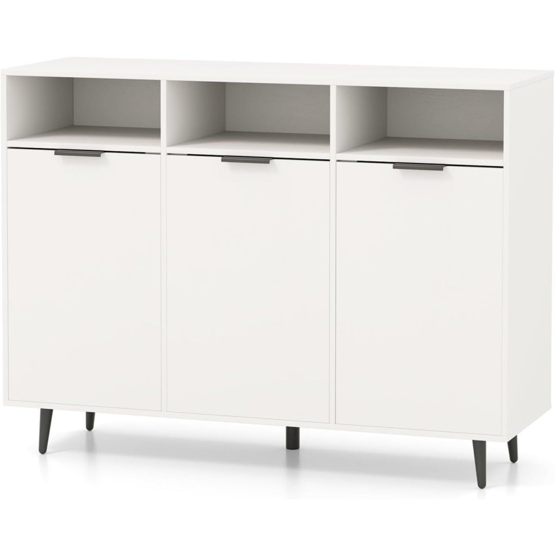 Le charme du rangement avec ce buffet avec portes, avec etageres, coloris blanc et vert