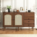 Un espace mieux organise grace a ce buffet avec portes, avec etageres, finition blanc et chene