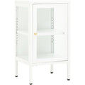 Un espace mieux organise grace a ce buffet avec etageres, aux accents metalliques, finition blanc
