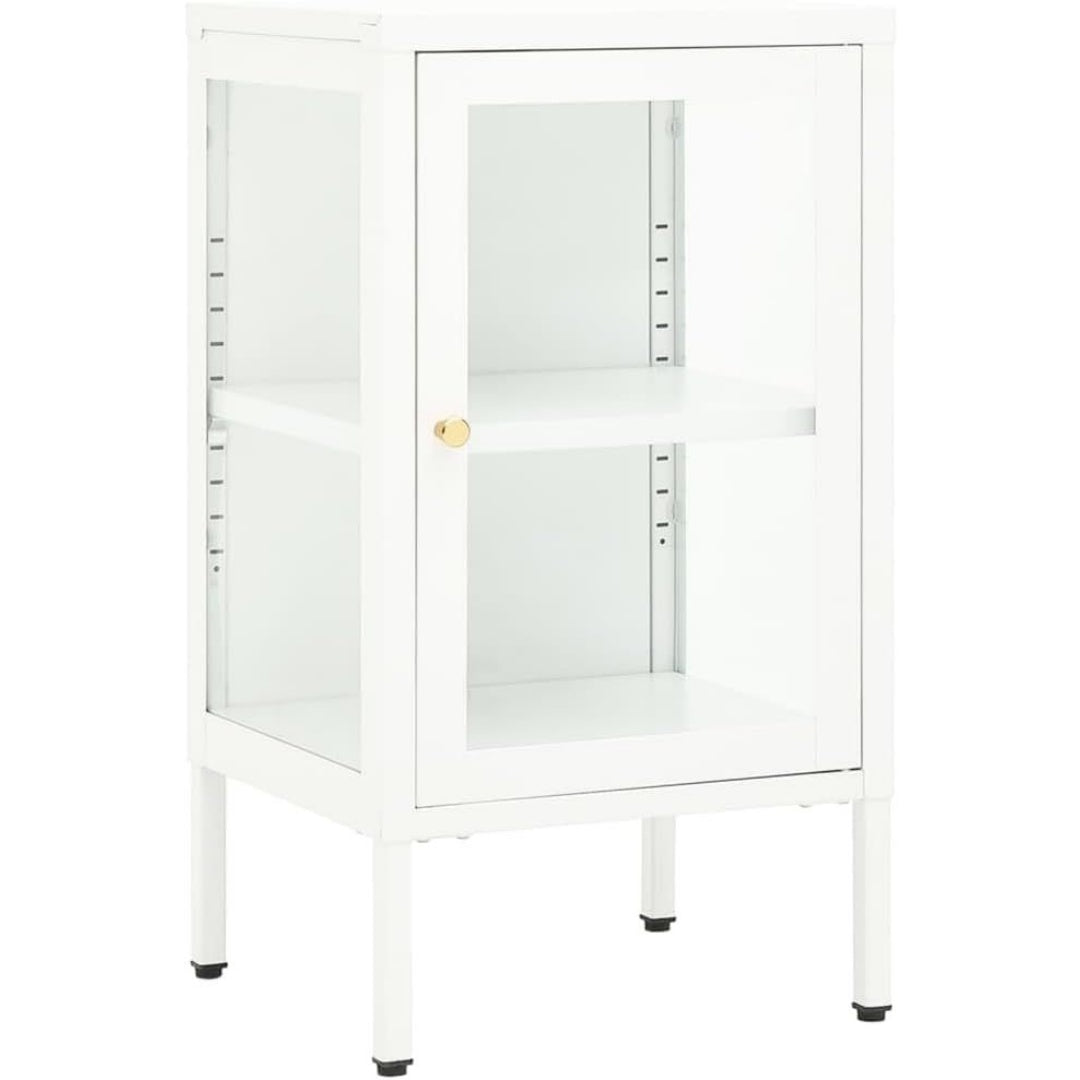 Un espace mieux organise grace a ce buffet avec etageres, aux accents metalliques, finition blanc