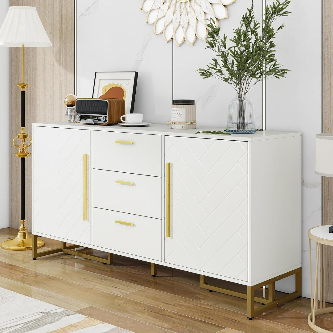 Le charme du rangement avec ce buffet avec tiroirs, avec portes, coloris chene et naturel