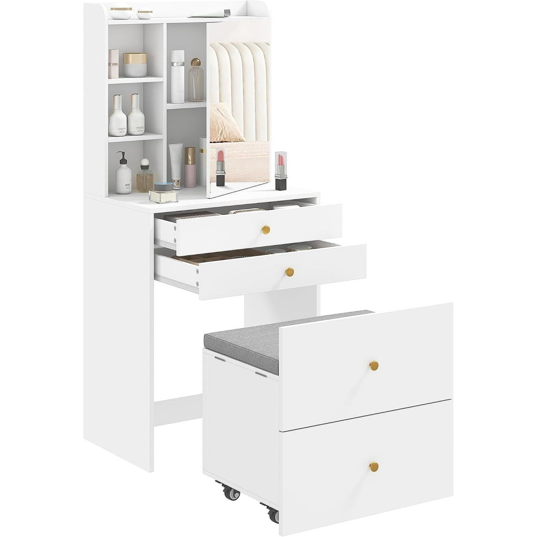 Le charme du rangement avec ce buffet avec portes, avec etageres, coloris blanc et marron