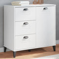 Un espace mieux organise grace a ce buffet avec portes, a l'aspect bois, finition blanc et naturel