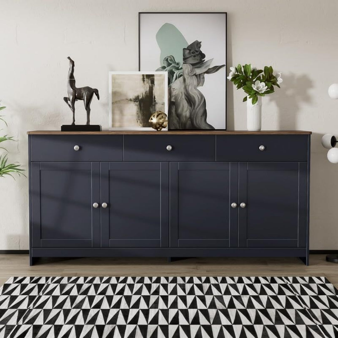 Pour un interieur harmonieux, table avec portes, avec elements vitres en finition bois naturel