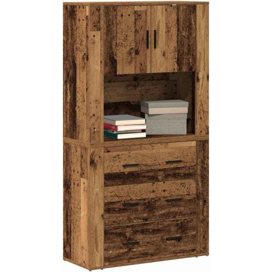 Pour un interieur harmonieux, buffet avec tiroirs, avec portes en finition blanc et naturel