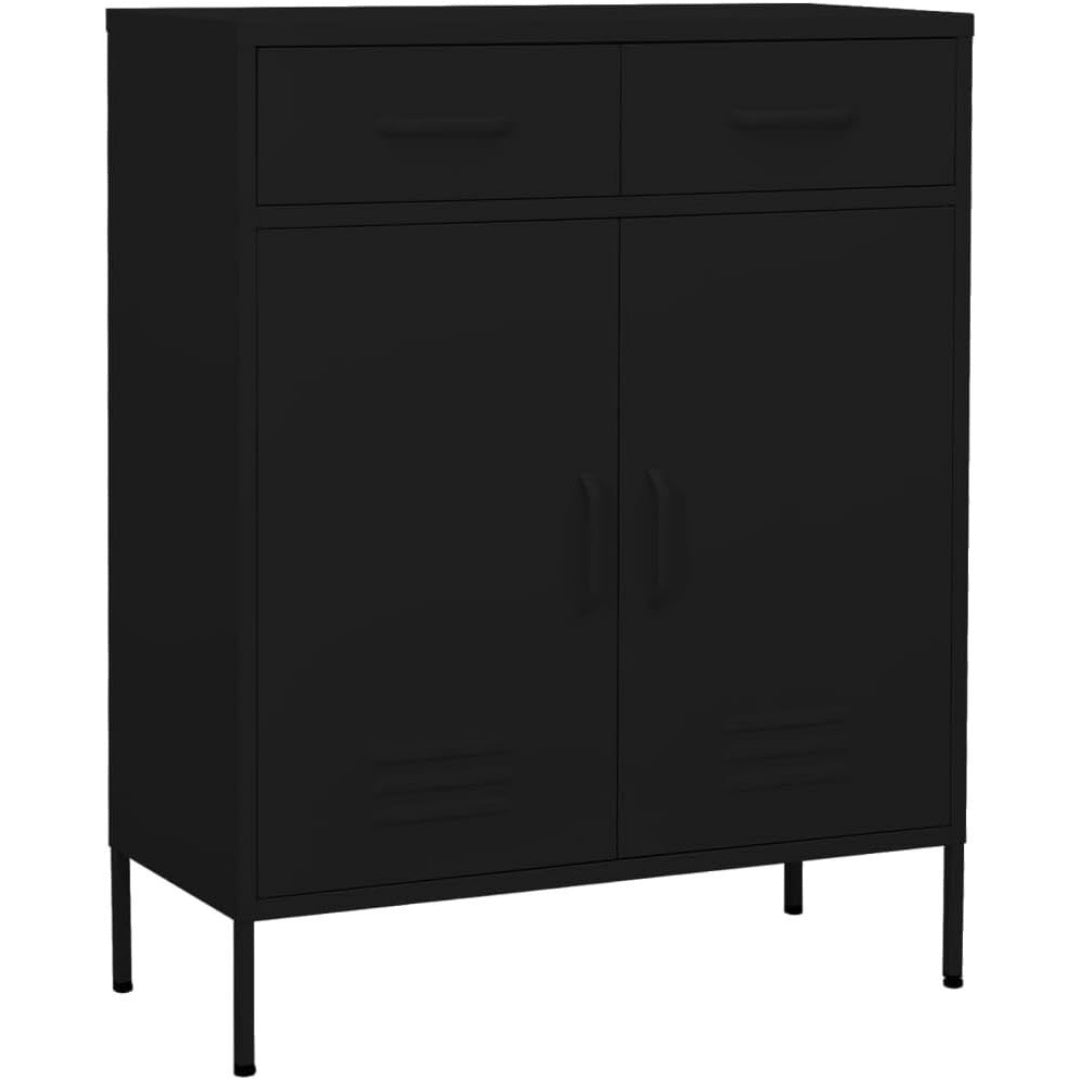 Le charme du rangement avec ce armoire avec portes, a l'aspect bois, coloris noir et chene