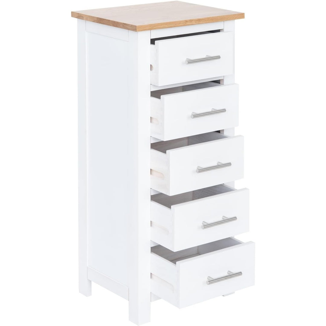 Une touche de caractere, commode avec tiroirs, a l'aspect bois dans un ton blanc et chene