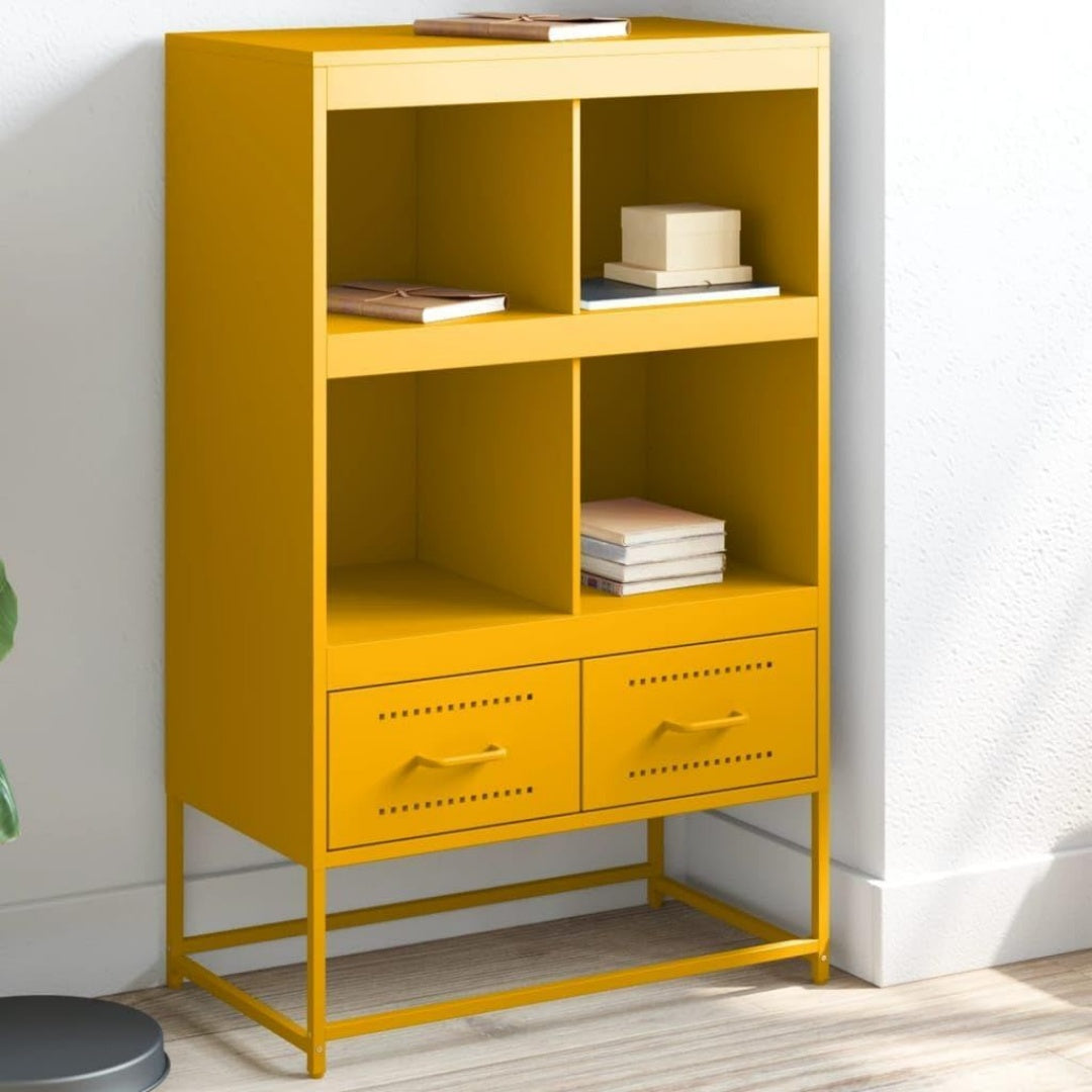 Un espace mieux organise grace a ce table avec portes, a l'aspect bois, finition noir et chene