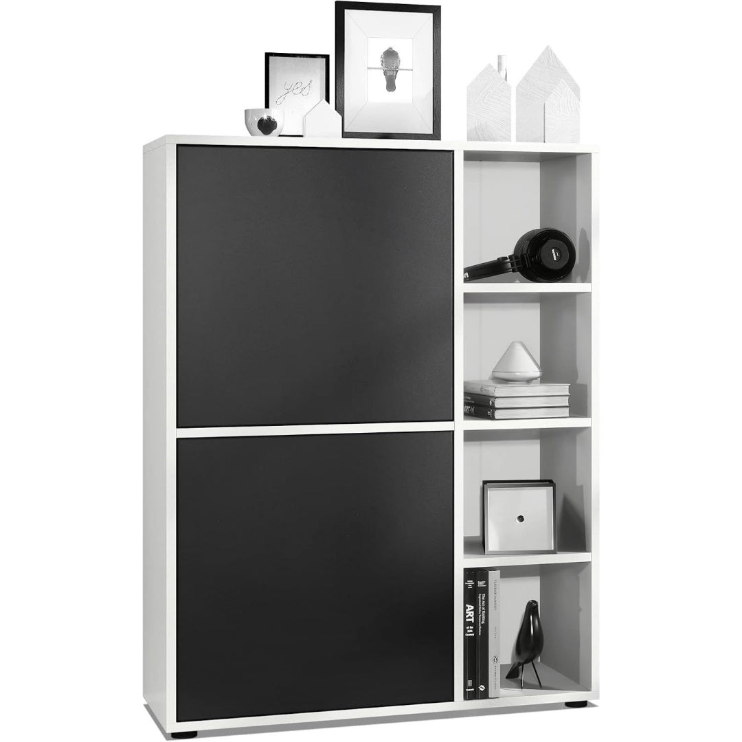 Une silhouette equilibree pour ce buffet avec tiroirs, teinte noir