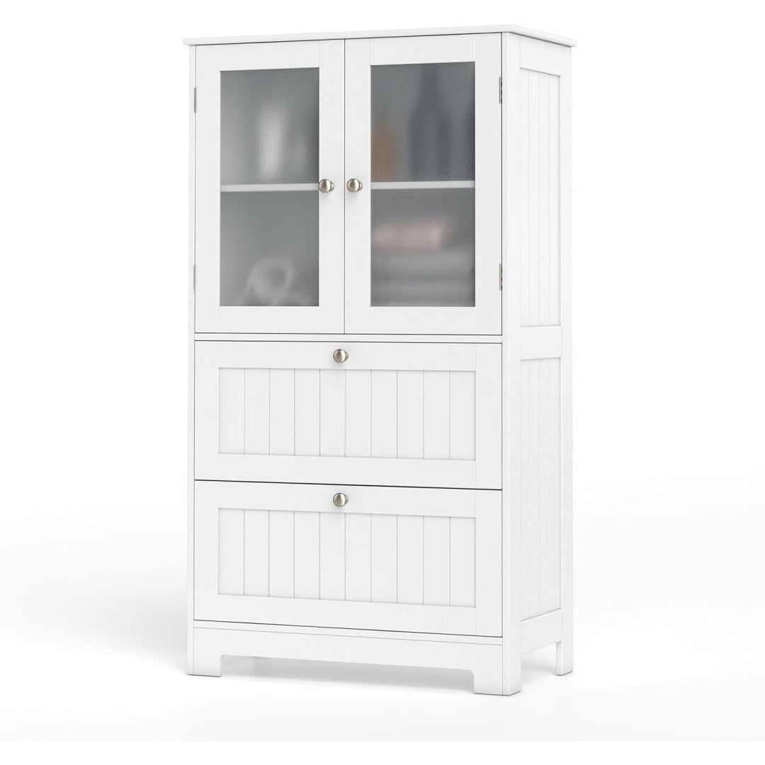 Une silhouette equilibree pour ce buffet avec tiroirs, avec portes, teinte blanc et noir