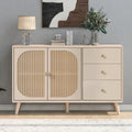 Un espace mieux organise grace a ce buffet avec tiroirs, a l'aspect bois, finition bois naturel