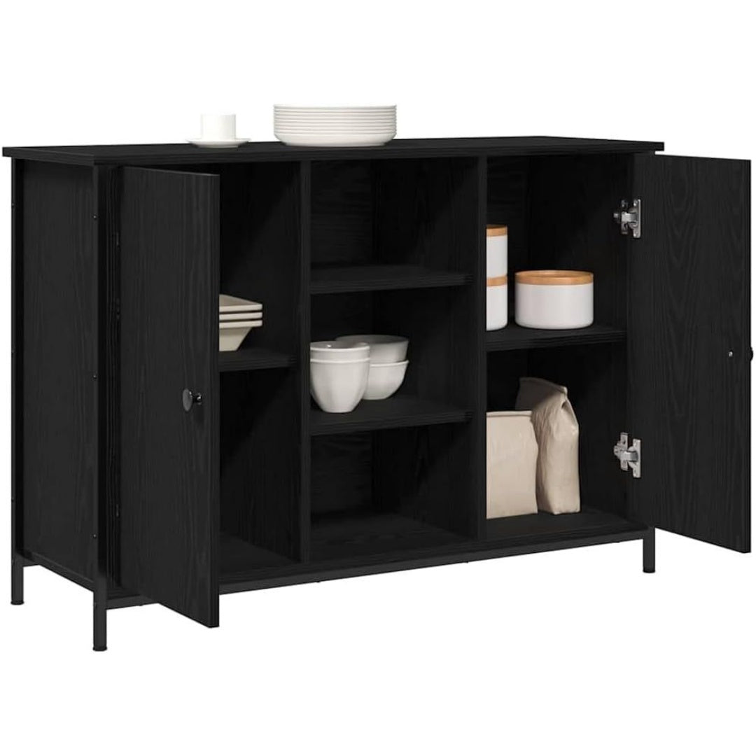 Pour un interieur harmonieux, buffet avec portes, avec etageres en finition gris et naturel