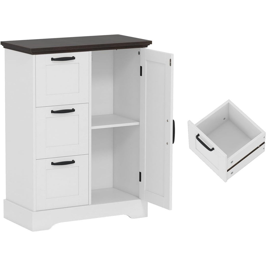 Une touche de caractere, bibliotheque avec portes, avec etageres dans un ton gris et bois naturel
