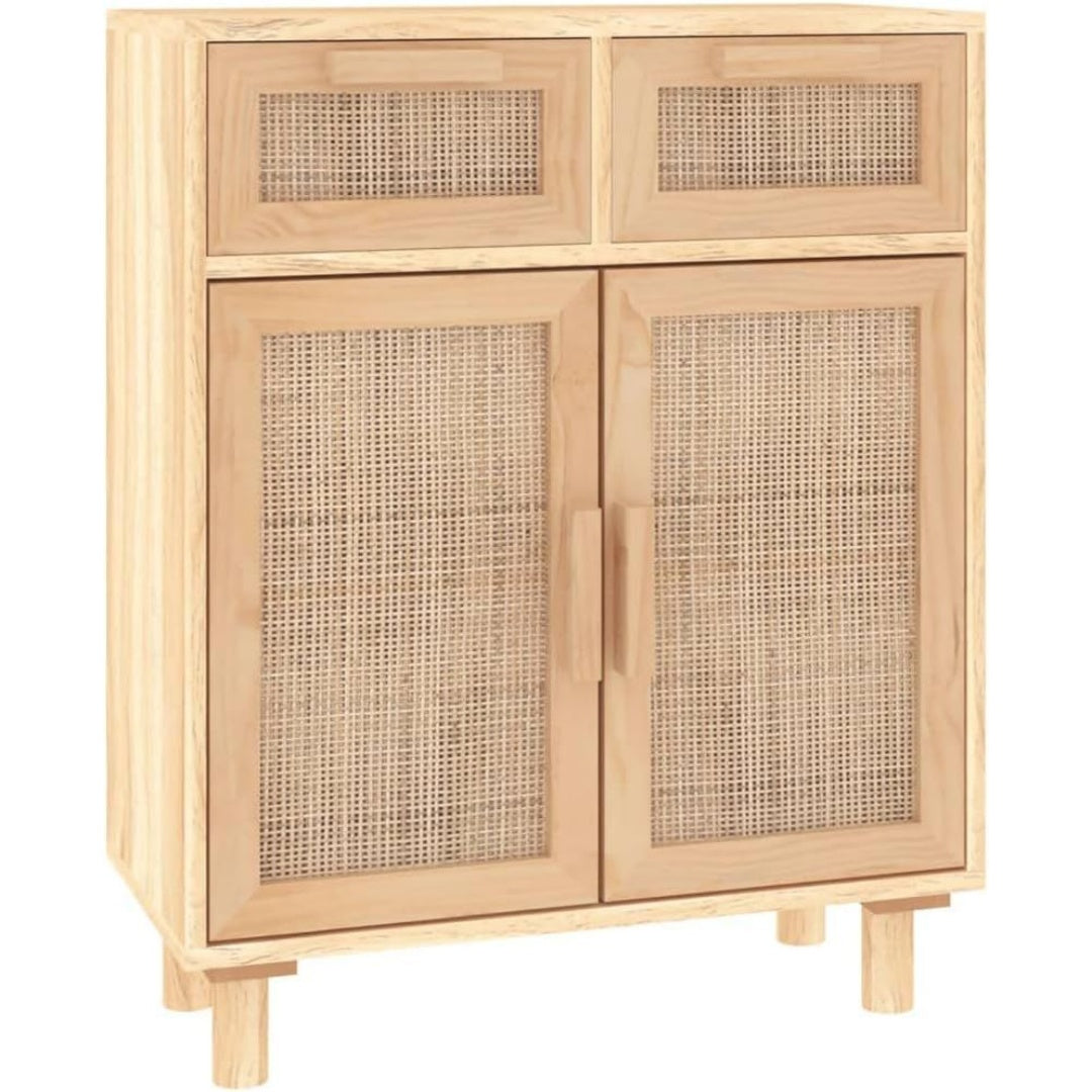 Une silhouette equilibree pour ce buffet avec tiroirs, avec portes, teinte chene et bois naturel