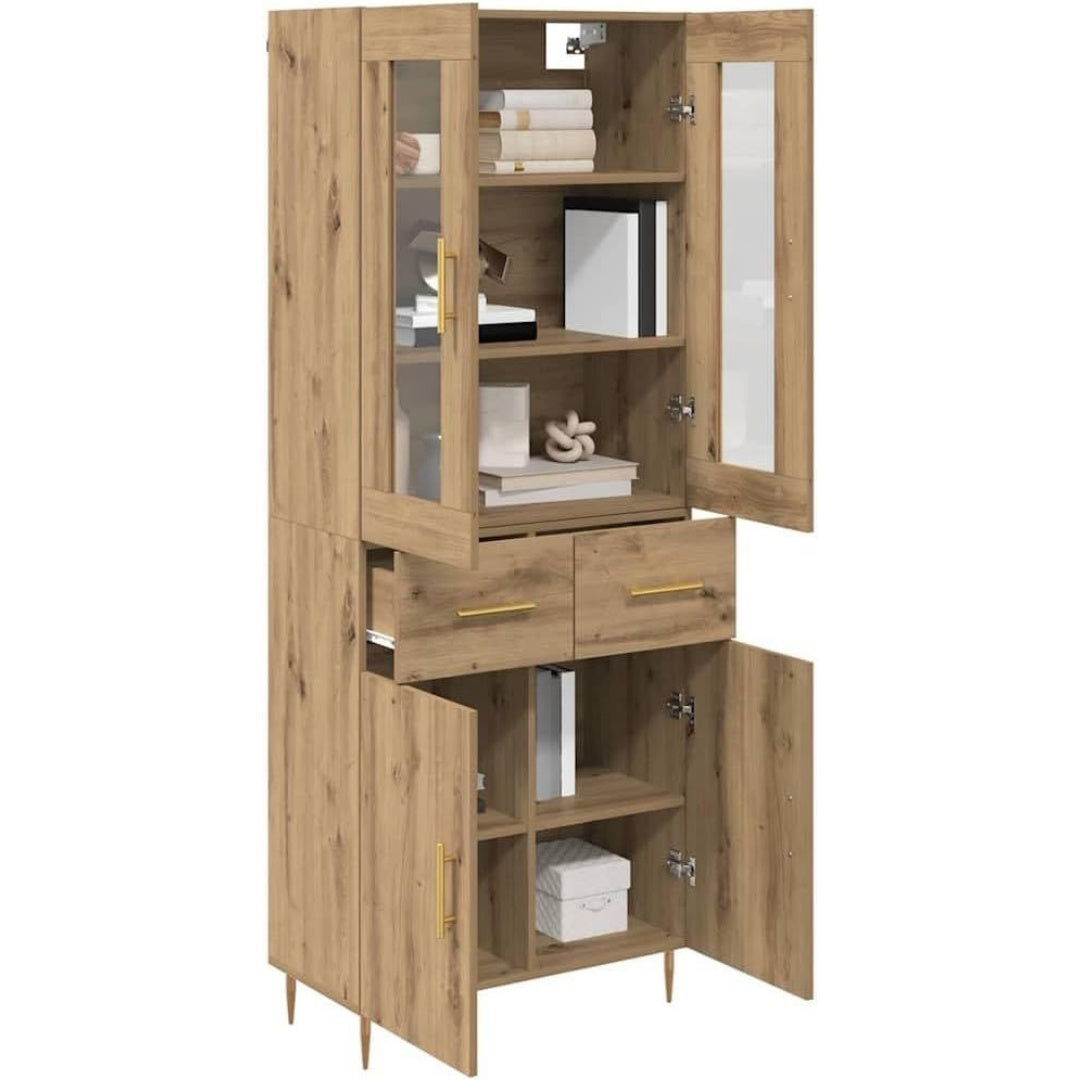 Pour un interieur harmonieux, buffet avec portes, a l'aspect bois en finition bois naturel et dore