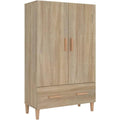 Une silhouette equilibree pour ce commode avec tiroirs, avec portes, teinte gris et bois naturel