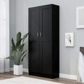 Pour un interieur harmonieux, buffet avec portes, avec etageres en finition noir et bois naturel