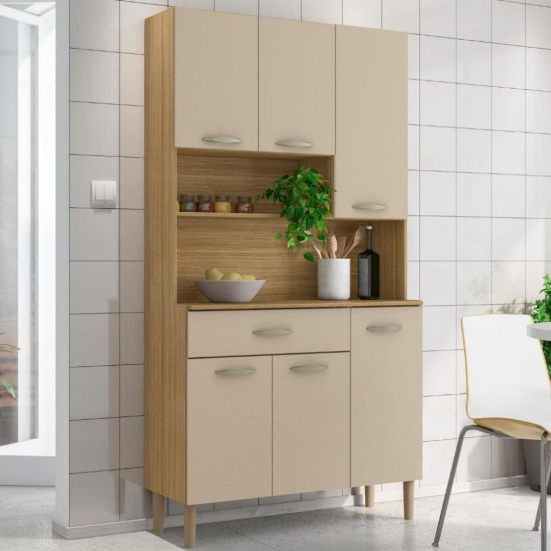 Pour un interieur harmonieux, table basse avec portes, aux accents metalliques en finition bois naturel