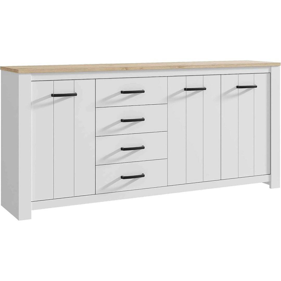 Pour un interieur harmonieux, commode avec tiroirs, aux accents metalliques en finition chene