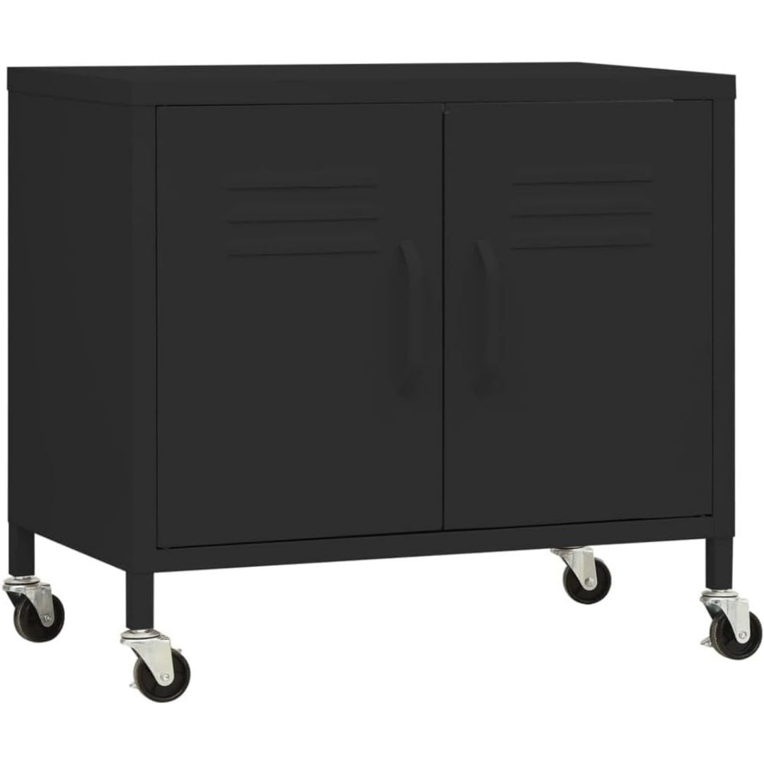 Le charme du rangement avec ce buffet avec tiroirs, avec portes, coloris noir et bois naturel