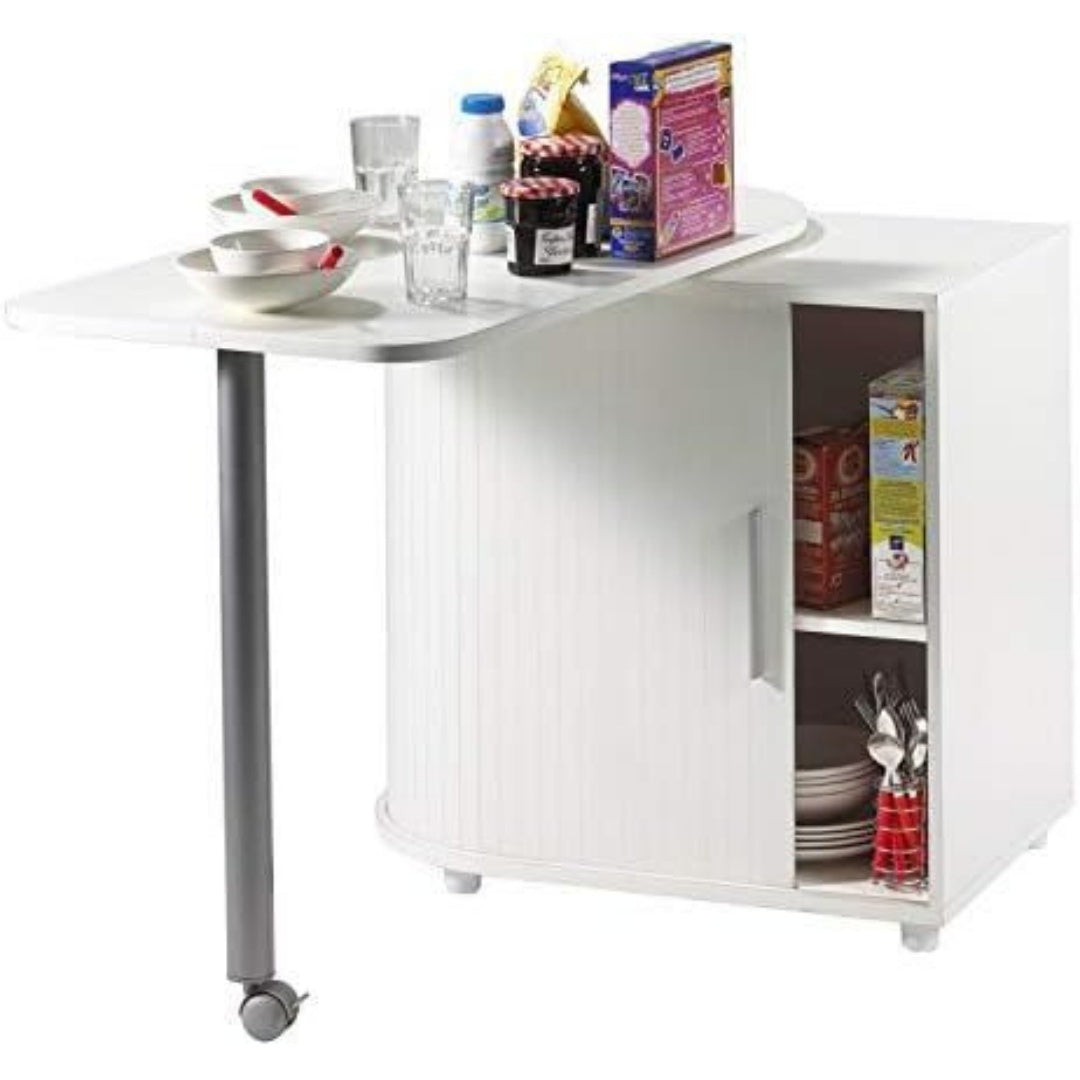 Une silhouette equilibree pour ce table aux lignes soignees, teinte blanc