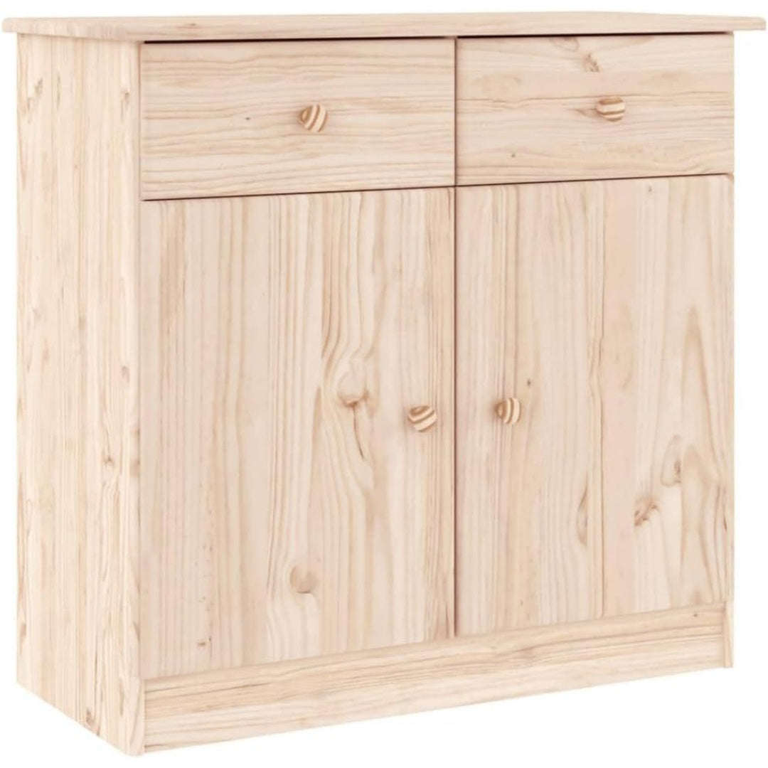 Un espace mieux organise grace a ce buffet a l'aspect bois, au style industriel, finition gris et marron